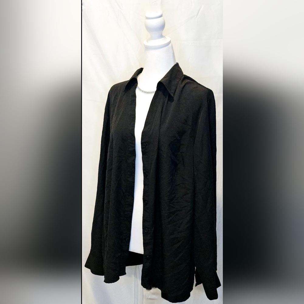 2XL Black Button-Up Blouse